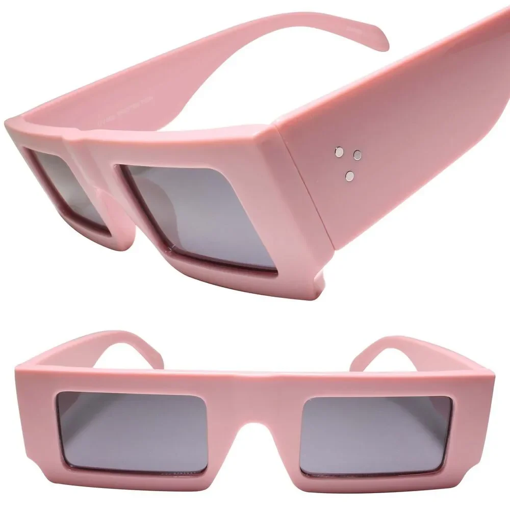 Pink Rectangular Thick Frame Sunglass Fusion of Classic and Street Style